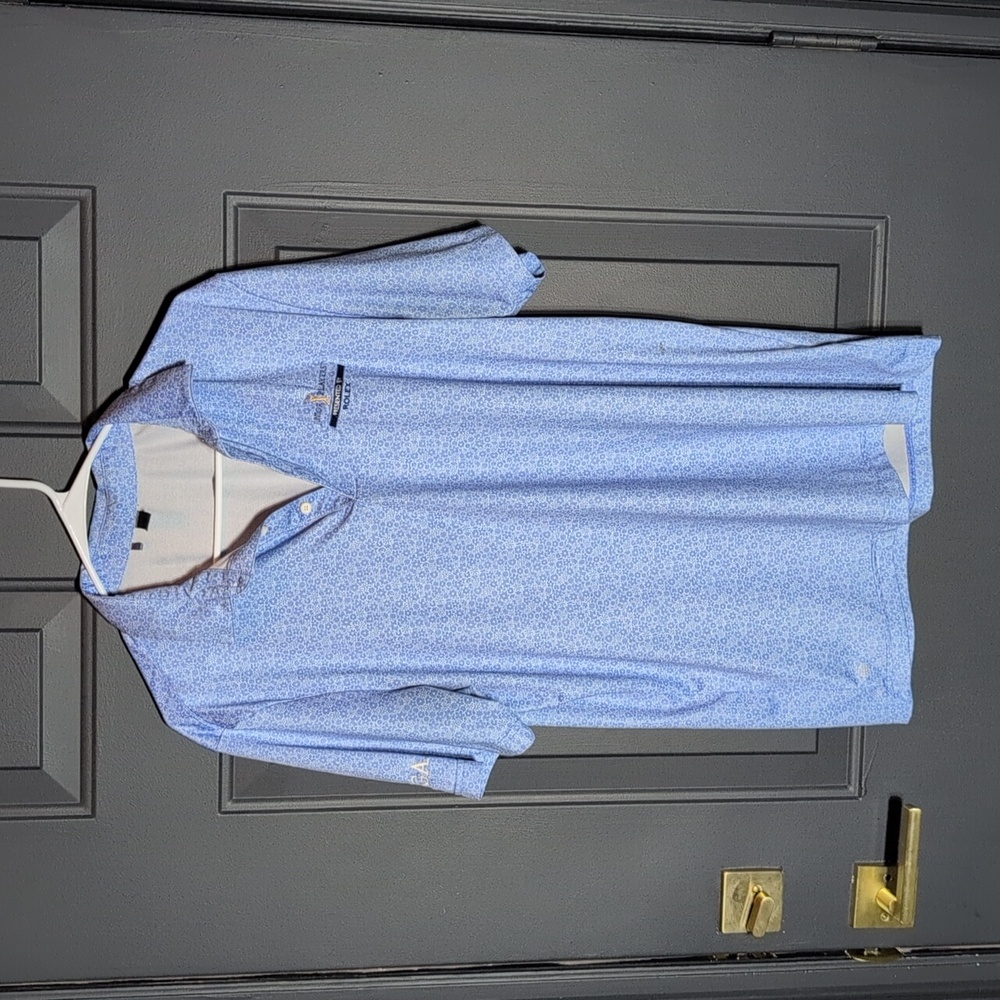 Adidas Blue Pattern Men's Polo Shirt Medium